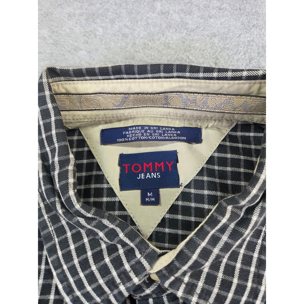 Tommy Jeans Mens M Grid Check Button Down Shirt Medium Navy Blue Preppy